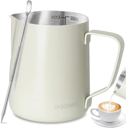 Miniatura 9 de HOOMIL Jarra de espuma de leche, jarra de acero inoxidable de 12 oz/20 oz/32 onzas, jarra de vaporizador de leche para máquina de espresso, café