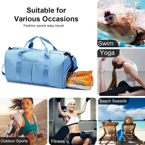 Miniatura 7 de ZGWJ Bolsa de viaje de lona, impermeable, plegable y expandible, bolsa de fin de semana para natación, deportes, gimnasio