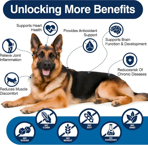 Miniatura 6 de Suplemento Omega 3 para la piel y el pelaje para perros, 200 masticables, suplementos de aceite de pescado para perros con ácidos grasos EPA y DHA