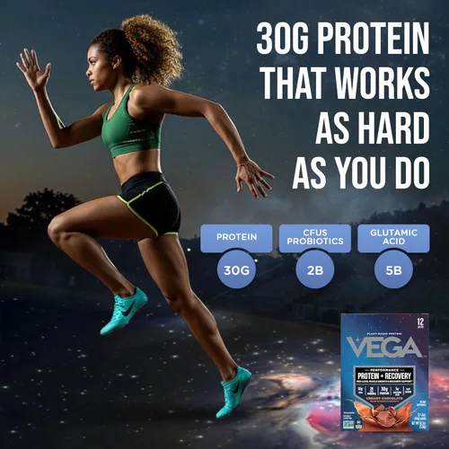 Miniatura 10 de Vega Protein + Recovery - 30 g de proteína vegetal por porción, chocolate, 12 sobres de 1.6 oz, 5 g de BCAA, probióticos, certificado NSF
