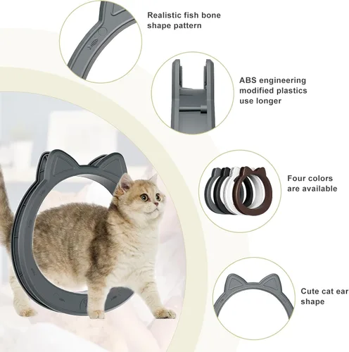 Miniatura 4 de Puerta interior grande para gatos, puerta de gato sin solapa para puerta interior, puerta de mascotas para gatos, fácil instalación, sin Gris
