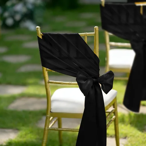 Miniatura 6 de fani 60 cintas de satén negras de 7 x 108 pulgadas para silla, fundas universales para silla, bodas, fiestas de cumpleaños, celebraciones, hoteles