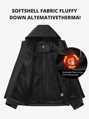 Miniatura 5 de CAMEL CROWN Chaqueta de esquí para hombre, impermeable, abrigo de nieve de invierno, resistente al viento, forro polar cálido, con capucha, parka