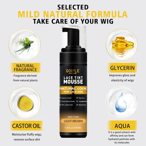 Miniatura 2 de Mousse de Tinte para Encaje de Pelo Fundido, 6.8 fl oz Mousse de Tinte para Encaje para Mujeres, Pelucas de Encaje, Toupees y Piezas de Cabello