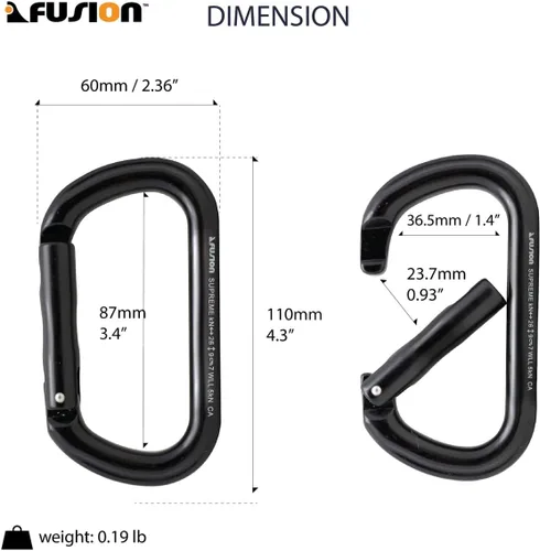 Miniatura 2 de Fusion Climb /ACE Supreme II Mosquetón ovalado de aluminio, negro (FP-9318-3-STK-BLK)