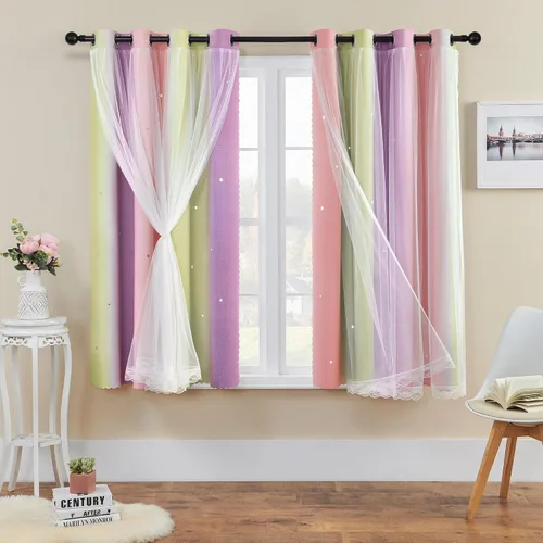 Miniatura 79 de XiDi Cortinas opacas con estrellas para habitaciones de niños, cortinas verdes para ventana de dormitorio de niños, azul y gris, 52 pulgadas de Azul