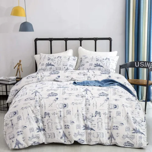 Miniatura 17 de Houseri Juego de funda de edredón de tamaño individual a cuadros azul claro y blanco para niños, juego de cama azul bebé para niños y niñas, juego