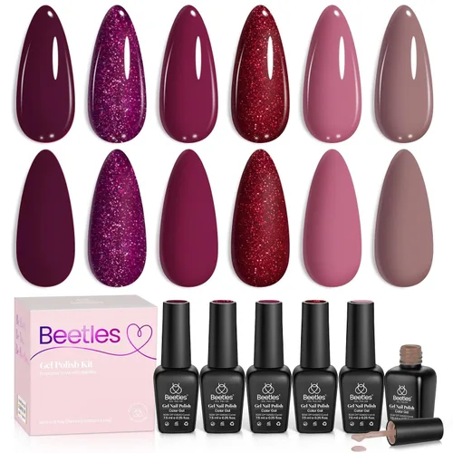 Miniatura 57 de Beetles - Juego de esmalte de uñas de gel de 6 colores, ojo de gato plateado, gel transparente rojo, rosa, amarillo, verde, negro, con efecto