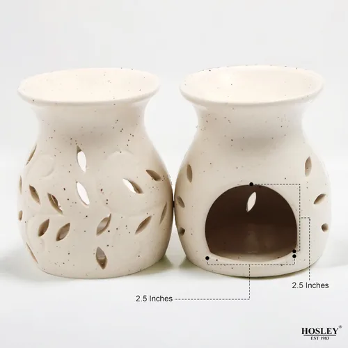 Miniatura 4 de Hosley Elegantes calentadores de aceite de cerámica con patrón de hojas y diseño moteado de 4.5 pulgadas de alto, compatible con aromaterapia