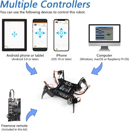 Miniatura 4 de Freenove Kit de robot cuadrúpedo con control remoto (compatible con Arduino IDE), torsión de arrastre para caminar, control remoto de aplicaciones