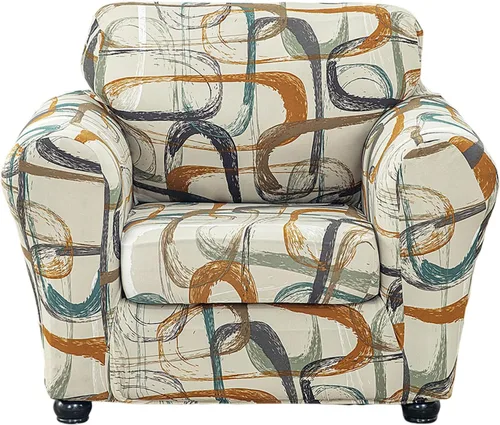 Miniatura 12 de KRFOONN - Fundas elásticas de 4 piezas para sillón y sofá, funda con estampado y 3 fundas independientes para cojines de asiento, lavables, Color01