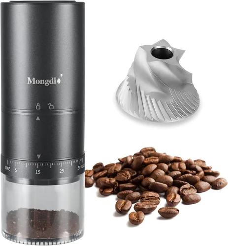 Mongdio Molinillo de café eléctrico portátil con 38 ajustes ajustables, molinillo de café eléctrico con núcleo de acero inoxidable, para viajes,
