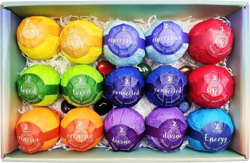 Miniatura 9 de Bombas de baño con piedras preciosas curativas de chakras. 15 bombas de baño de aceites esenciales. Bombas de baño con piedras de chakra reales