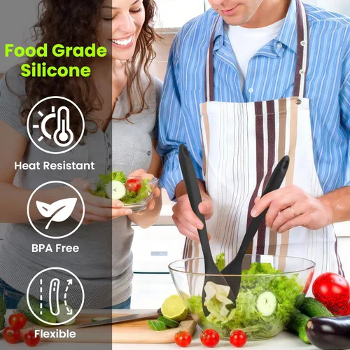 Miniatura 4 de GEEKHOM Cucharas de cocina de silicona, 2 piezas de 11 pulgadas, juego de utensilios de cocina de silicona resistentes al calor, cucharas grandes