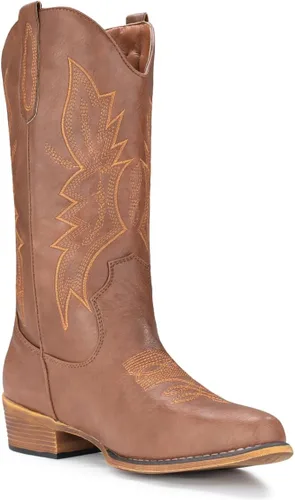 Miniatura 2 de IUV Botas vaqueras para mujer, botas vaqueras, botas vaqueras con punta puntiaguda, botas de media pantorrilla