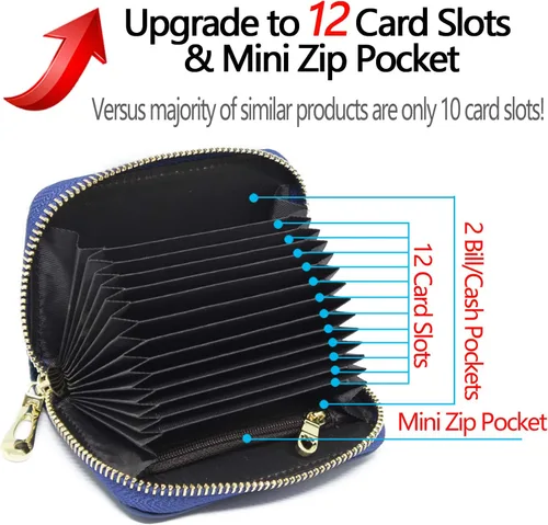 Miniatura 3 de imeetu - Tarjetero de cuero con cremallera y contra identificación por radiofrecuencia (RFID) pequeño, cartera para mujer