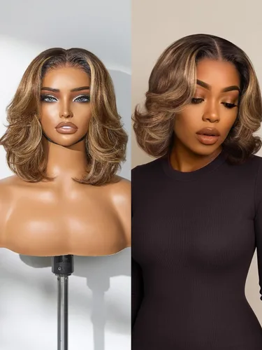 Miniatura 33 de LUVME HAIR - Peluca de cabello humano estilo Bob, de 8 pulgadas, precortada, sin pegamento, con cierre de encaje HD, predepilada, cabello humano