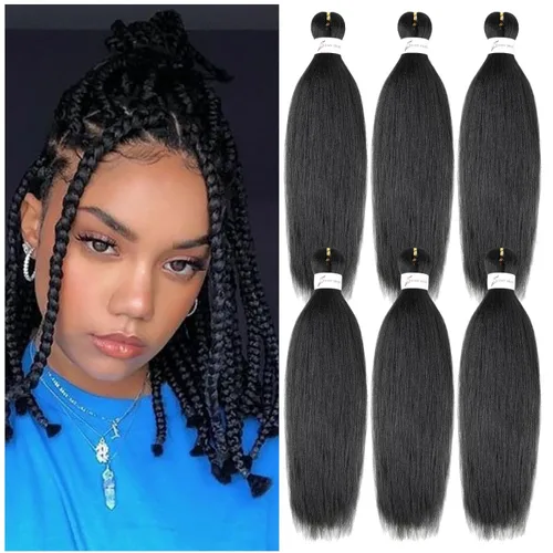 Miniatura 30 de Cabello trenzado preestirado, cabello trenzado degradado de 24 pulgadas, 6 paquetes de ajuste de agua caliente, cabello sintético Yaki profesional
