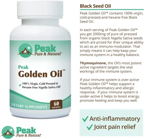 Miniatura 5 de Peak Pure & Natural, Peak Golden Oil Suplemento de aceite de semilla negra orgánico prensado en frío, aceite de semilla negra para la salud
