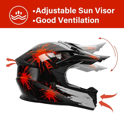 Miniatura 5 de TCMT Casco de motocross para jóvenes, certificado por DOT, casco de motocross ATV de cara completa para niños con gafas, guantes y bolsa para casco