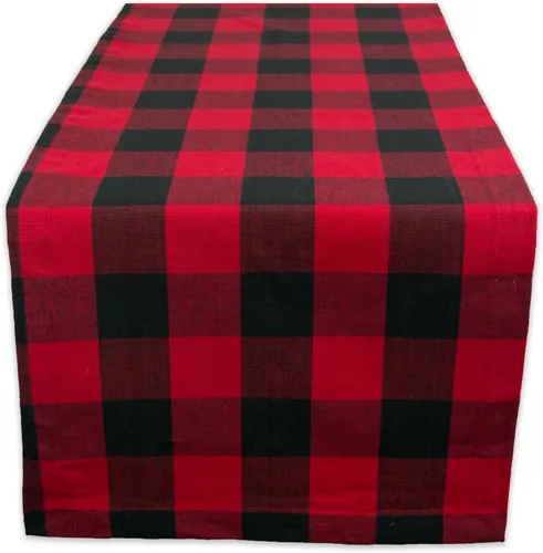 DII Buffalo Check Collection, camino de mesa clásico de granja, 14 x 72 pulgadas, rojo y negro