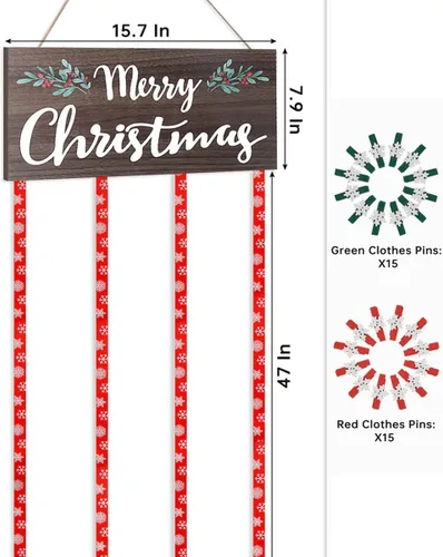 Miniatura 2 de Soporte de Exhibición para Tarjetas de Navidad, Decoración de Pared de Navidad, Marco de Fotos de Navidad de Madera con 30 Clips para Colgar Fotos