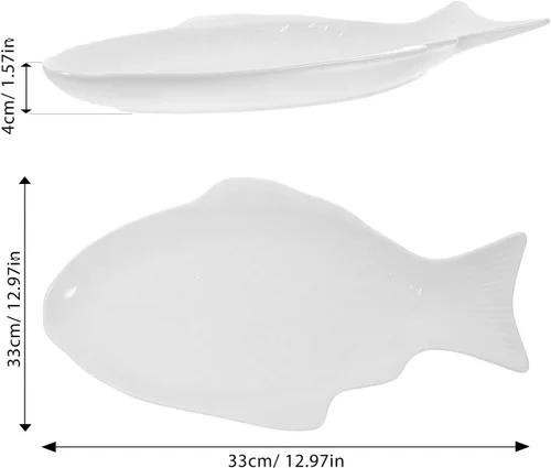 Miniatura 2 de DOITOOL Plato de pescado de cerámica blanca con forma de pescado, bandeja de servir aperitivo, bandeja de alimentos, plato de fiesta para queso