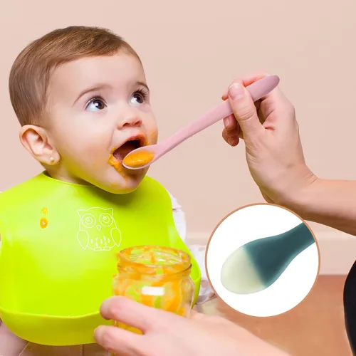 Miniatura 6 de TmepCheck - Cucharas de silicona que cambian de color de temperatura, cucharas de alimentación para bebés de primera etapa, utensilios para bebés