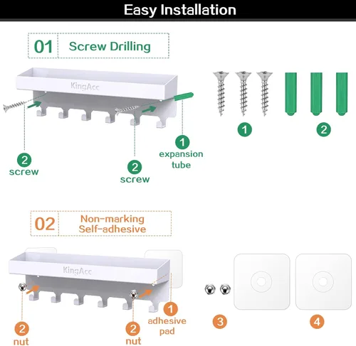 Miniatura 4 de KingAcc Soporte para llaves para decoración de pared, organizador de llaves y correos montado en la pared, soporte adhesivo para llaves con bandeja