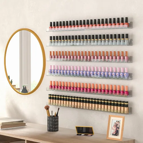 Miniatura 4 de Sezanrpt Estante acrílico para esmalte de uñas de 32 pulgadas para pared, organizador de esmalte de uñas transparente montado en la pared para 192