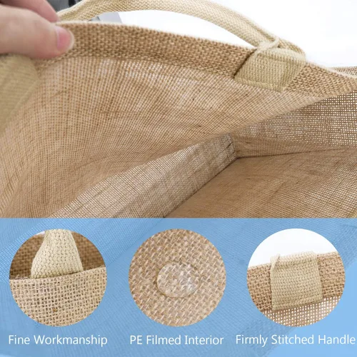 Miniatura 5 de Segarty Bolsas de mano, paquete de 3 bolsas grandes de yute de arpillera reutilizables de lona para regalos con asas, bolsa en blanco a granel
