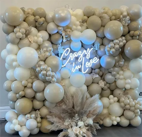 Miniatura 4 de Paquete de 150 globos de color blanco arena de diferentes tamaños, 18, 12, 10, 5 pulgadas, kit de arco de guirnalda de globos de fiesta de Sand White