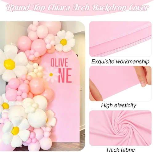 Miniatura 3 de Cubierta de Arco de Boda Ajustada de Spandex 7.2 Pies, Cubierta de Fondo de Arco Rosa, Cubiertas de Soporte de Fondo Chiara de Parte Superior