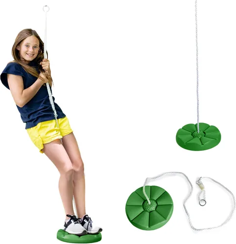 Miniatura 12 de Squirrel Products Columpio de árbol de disco azul resistente con cuerda para jugar al aire libre, fácil adición de bricolaje al juego o árbol