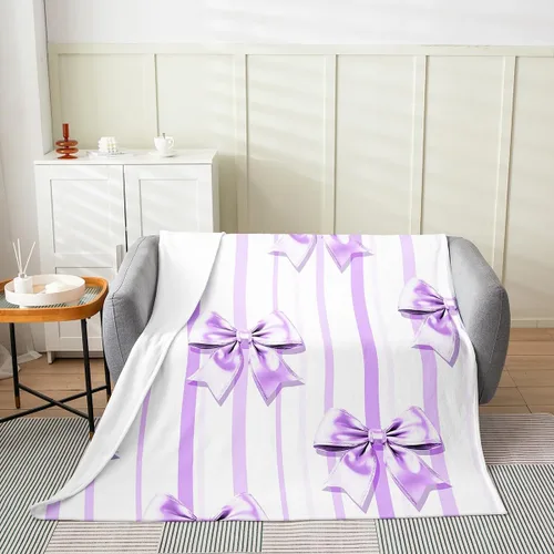 Miniatura 11 de Erosebridal Black Ribbon Bow Fleece Throw Blanket 40"x50" - Ultra-Soft for Couch Sofa Bed,Geometric Stripes Flannel Blanket,Princess Style Bowknot