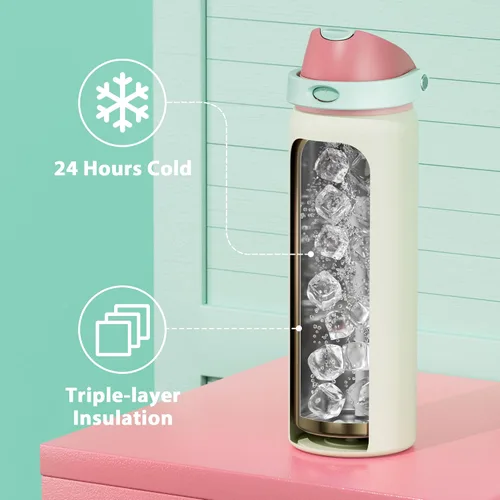 Miniatura 4 de Botella de agua aislada de 32 onzas con pajita: Botella de agua de metal de acero inoxidable Meoky con tapa 2 en 1 - A prueba de fugas, fría durante