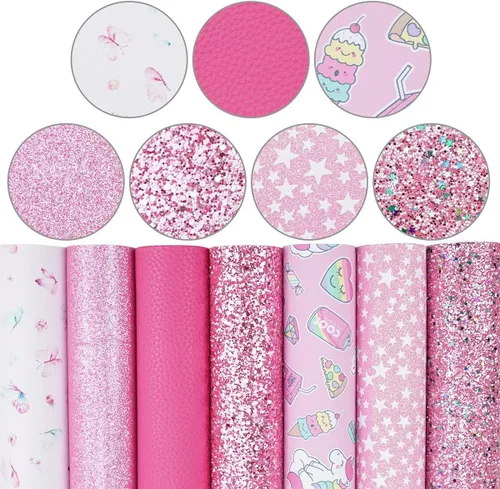 Miniatura 24 de Litchi Paquete de 6 hojas de cuero sintético de 8 x 12 pulgadas para aretes de lazo, tela de vinilo fácil de cortar para Cricut, cuero sintético