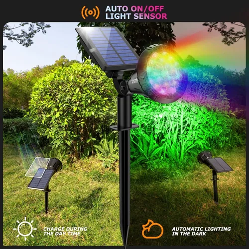 Miniatura 8 de Focos Solares Al Aire Libre Cambio De Color, Luces De Mástil De Bandera Ajustables 180°, Luces De Jardín Solares Impermeables IP67, Luces De Pared