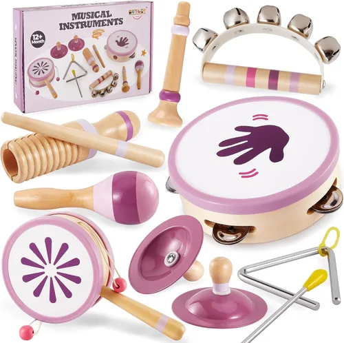 BUYGER Instrumentos musicales de madera para niños pequeños de 1 a 3 años, instrumentos de percusión Montessori para bebés, juguetes musicales