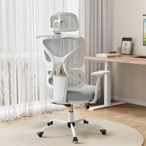 Silla de oficina ergonómica de malla con soporte lumbar y reposacabezas, silla de computadora con respaldo alto con reposabrazos y bloqueo de negro