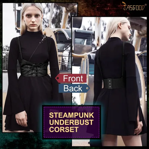 Miniatura 3 de JASGOOD Cinturón de piel sintética para mujer, cinturón de corsé Steampunk para Halloween