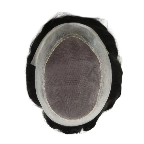Miniatura 4 de Peluca tipo tupé para hombre, sistema de repuesto de cabello humano #1B, negro natural, duradero, monofilamento fino, monofilamento, piel
