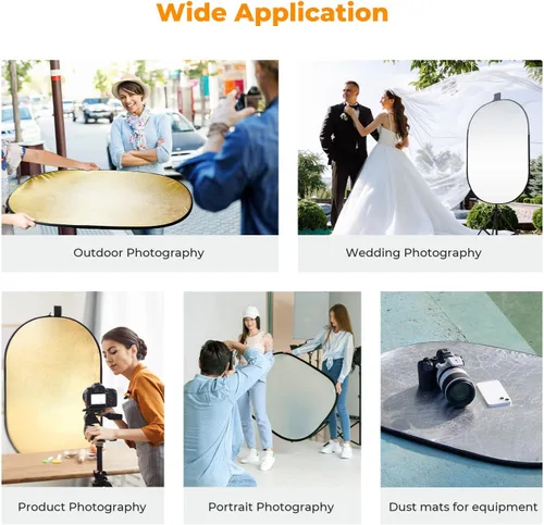 Miniatura 5 de K&F CONCEPT 24" x 36" (60x90cm) Reflector Oval Plegable 5 en 1 con Bolsa de Transporte, Tela Reflectante Oro, Plata, Negro, Blanco y Tela