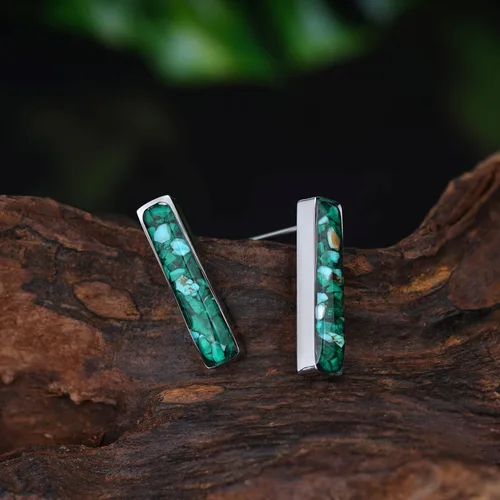 Miniatura 4 de Aretes de barra de piedras preciosas para mujer, delicados aretes de sodalita de malaquita turquesa y cristal curativo natural, aretes de barra