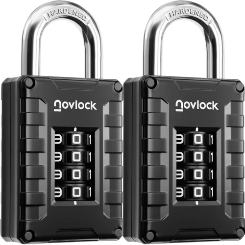 Miniatura 13 de Cerradura de casillero para gimnasio, escuela, hogar y trabajo Candado de combinación de 4 dígitos 1 paquete, negro/naranja