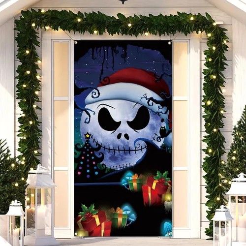 Miniatura 2 de Cubierta de puerta de Navidad Navidad Halloween invierno fiesta fiesta puerta delantera banner fotografía hogar porche decoración