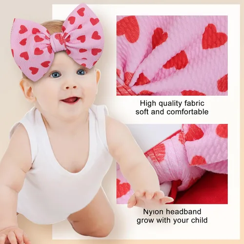 Miniatura 5 de Diademas grandes de 6 pulgadas con lazo de San Valentín hechas a mano con lazos, diademas de nailon suave de alta elasticidad, accesorios