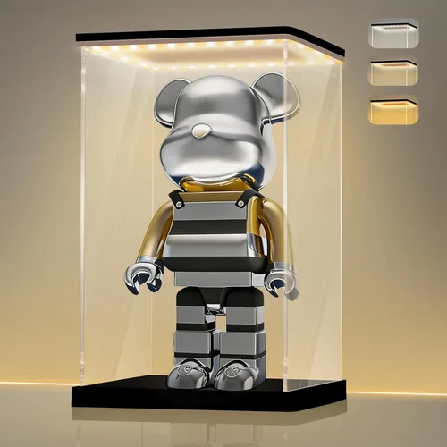Miniatura 37 de LANSCOERY Vitrina de acrílico con luz LED ajustable amarilla/blanca/cálida, caja transparente de protección UV, vitrina a prueba de polvo