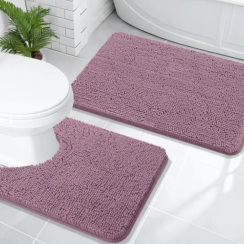 Miniatura 146 de OLANLY Juego de alfombras de baño de 2 piezas, alfombras de baño de chenilla suave y absorbente y alfombra de contorno en forma de U para inodoro