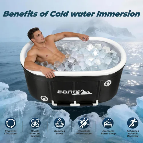 Miniatura 2 de Upgrade - Bañera de hielo ovalada grande de 123 galones para atletas, bañera portátil, plegable, multicapa, bañeras con cubierta, bañera fría